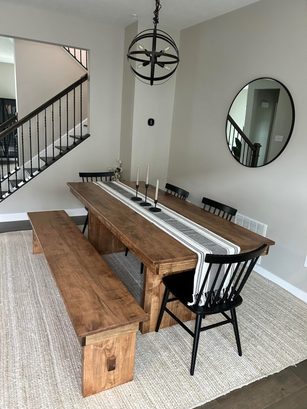 Round Dining Table Chunky Square Pedestal Base Dark Wood Stain