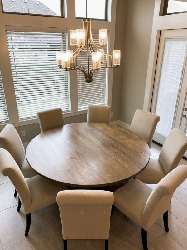 Round Dining Table Extra Thick Top Chunky Cylindrical Legs Blonde Wood