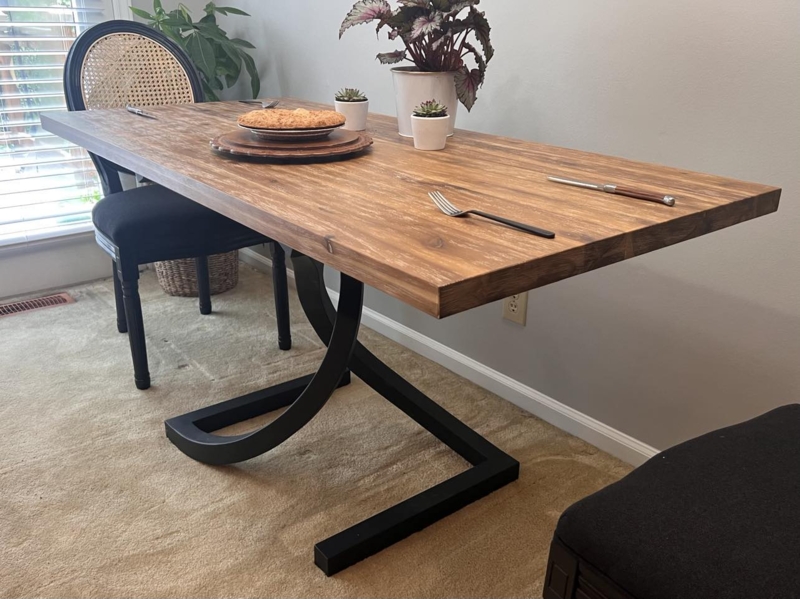 Round Dining Table, Live Edge Top with Helix Twist Metal Base