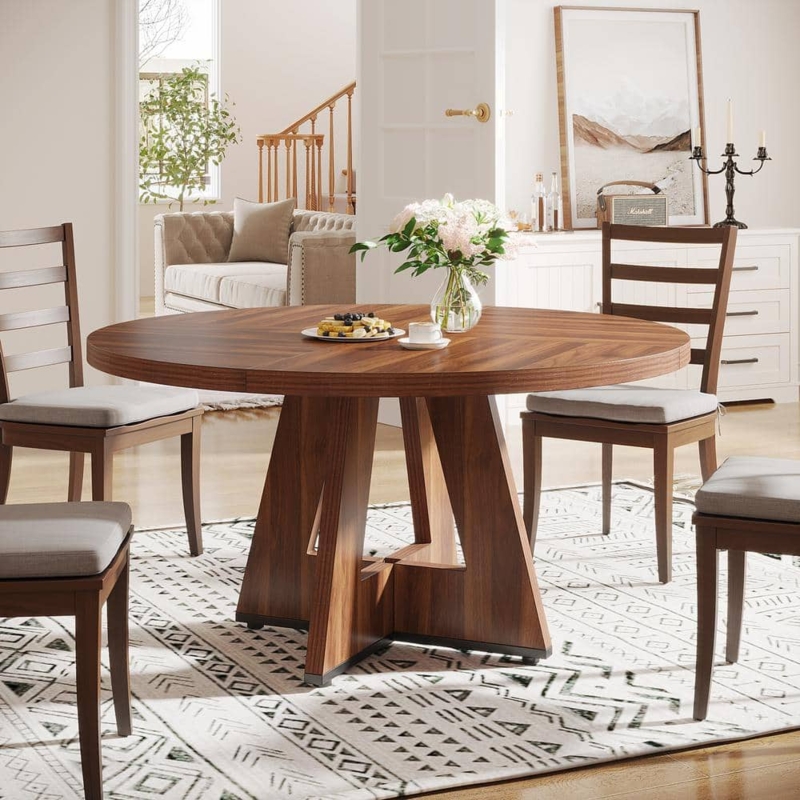 Round Dining Table Walnut Splayed Pedestal Base Mid Century Small Space