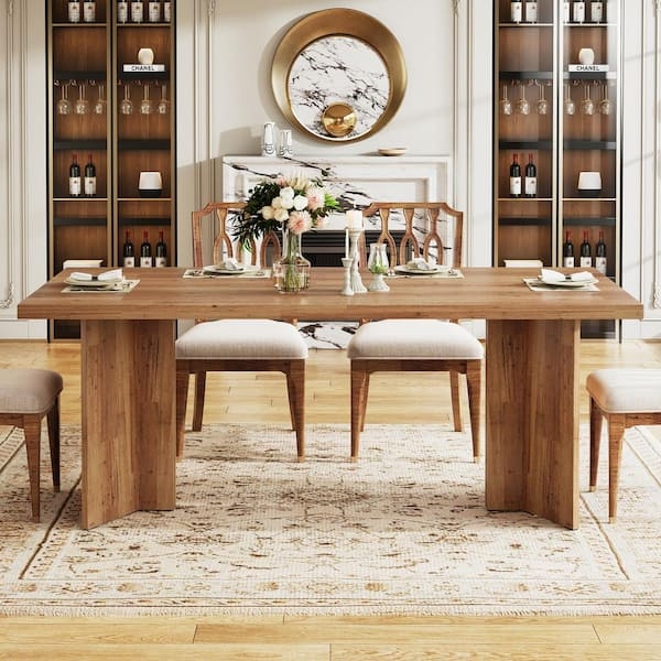 Round Dining Table with Ribbed Pedestal Base Organic Modern Wood