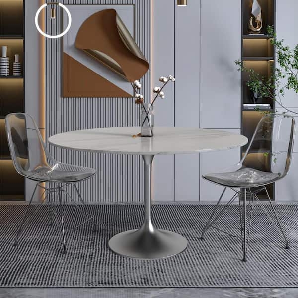 Round Dining Table with Sintered Stone Top & Trumpet Base