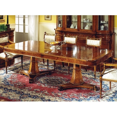 Round Dining Table with Sunburst Veneer Top and Ornate Pedestal Base
