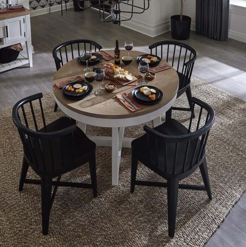 Round Dining Table Wood X-Base Pedestal Modern Farmhouse Extendable