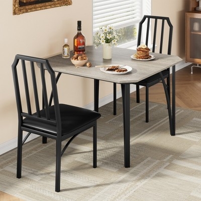 Round Espresso Kitchen Table Set for 2 with Slat Back Chairs