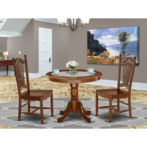 Round Mahogany Pedestal Dining Set with Slatted Back Chairs