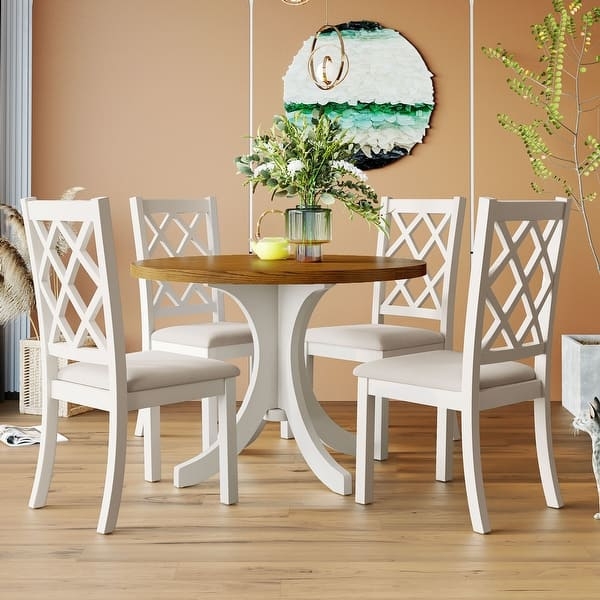 Round Pedestal Dining Table Set Charcoal Gray Cross Back Chairs