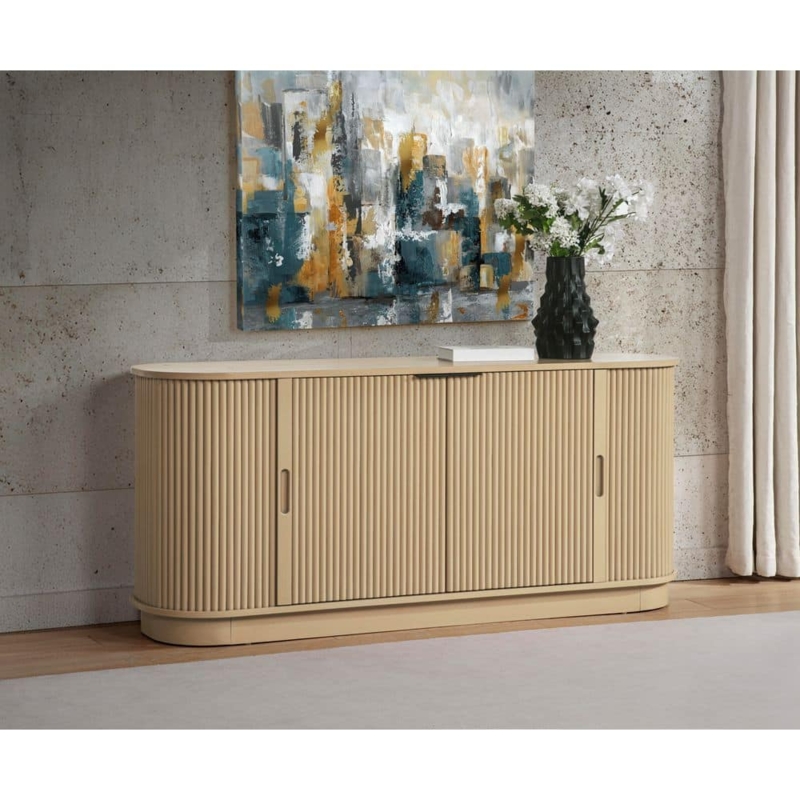 Rounded Oval Light Oak Sideboard with Fluted Door Panels