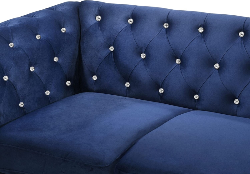 Royal Blue Chesterfield Loveseat Crystal Tufted Faceted Legs
