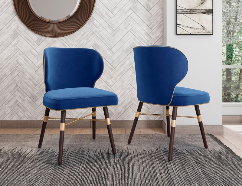 Royal Blue Velvet Dining Chairs with Tapered Metal Legs for Glam Style