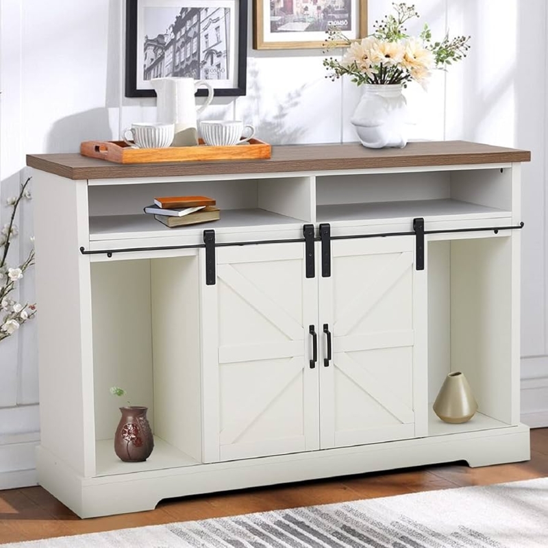 Rustic Buffet Server with Sliding Slatted Barn Door