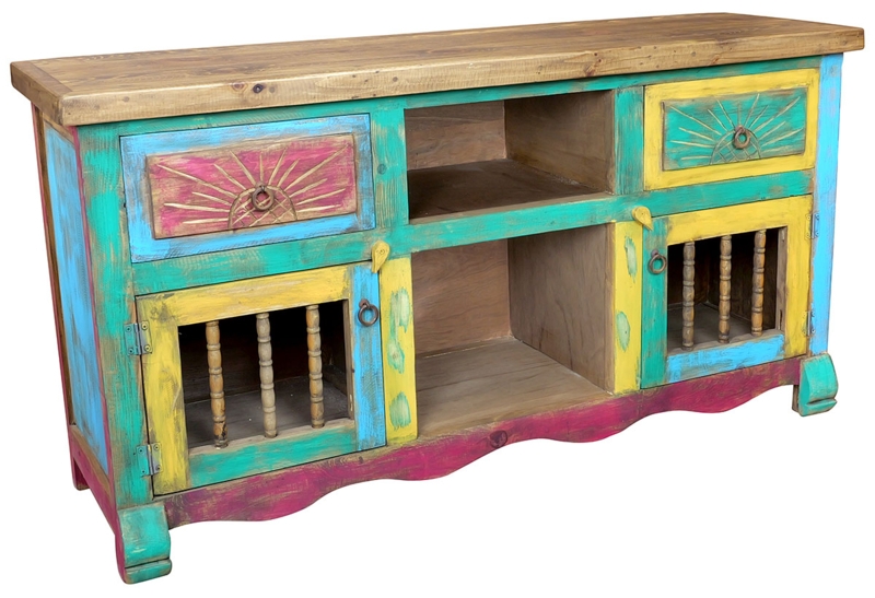 Rustic Buffet Spindle Doors Southwest Style Distressed Bun Feet