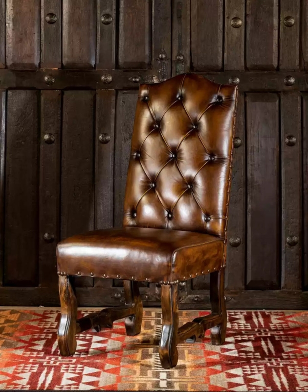 Rustic Dining Chair X-Stretcher Base Diamond Button Tufting Brown