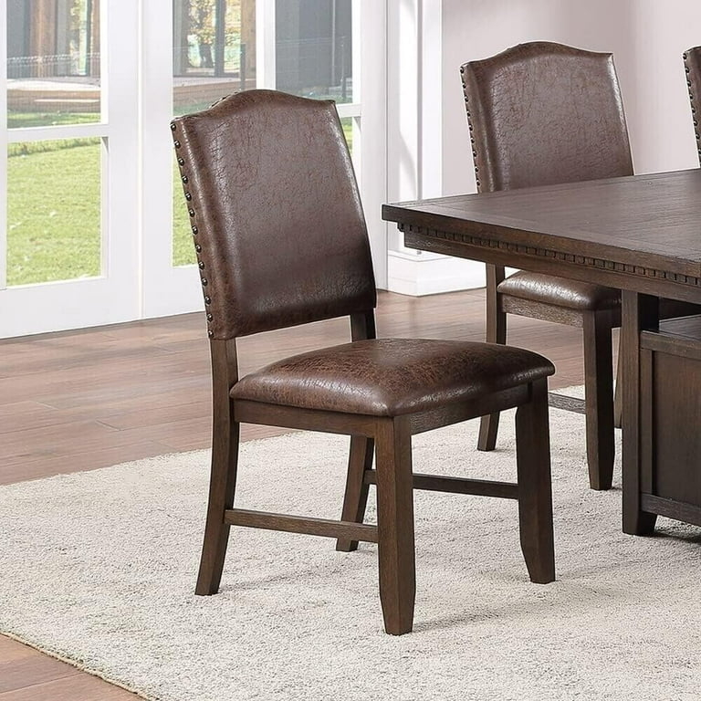 Rustic Dining Chairs Pair with Faux Leather Upholstered Panel Backs