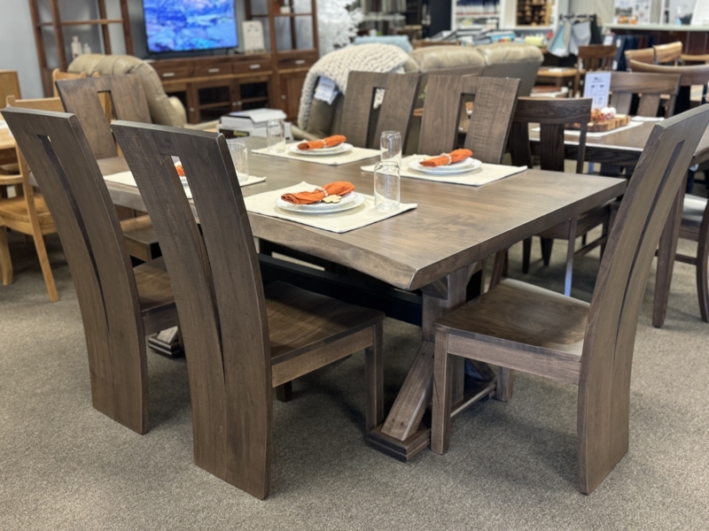 Rustic Dining Set Live Edge Wormy Maple Wood Slat Back Chairs