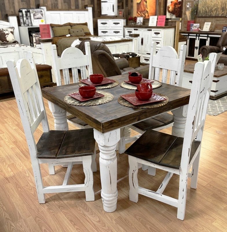 Rustic Dining Set Square Chunky Turned Legs Ladder Back Traditional