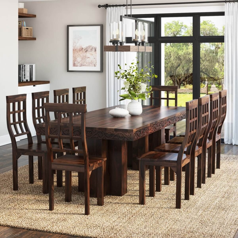 Rustic Dining Set with Chunky Double Pedestal Base & Distressed Finish