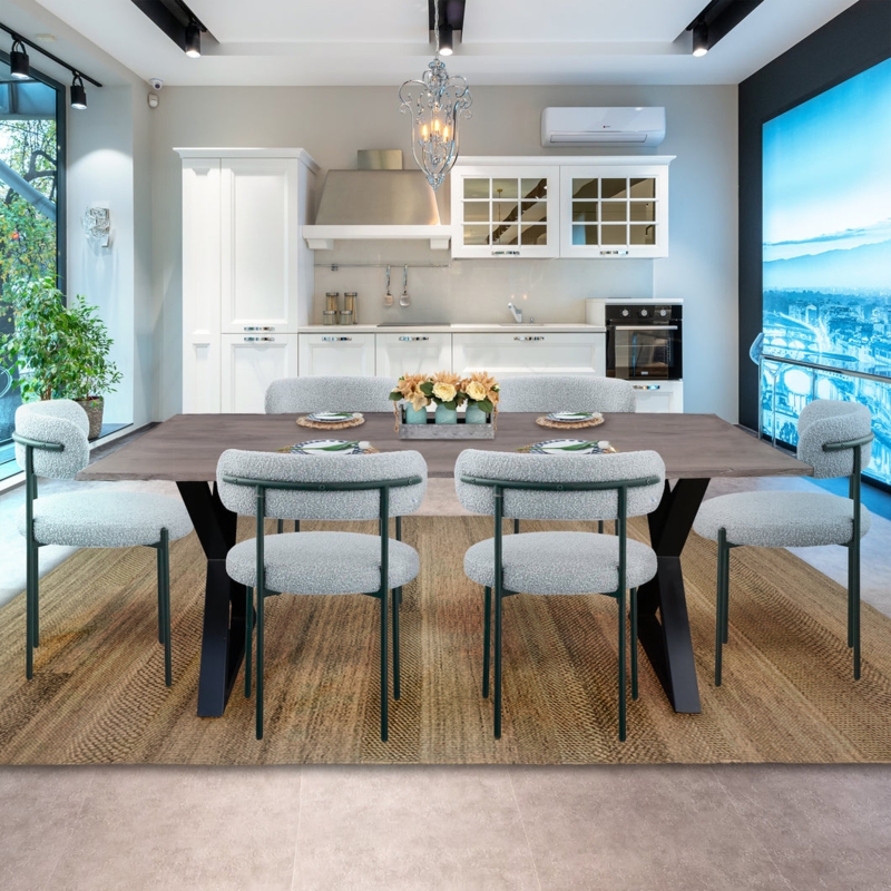 Rustic Dining Table, Thick Block Legs, Planked Construction