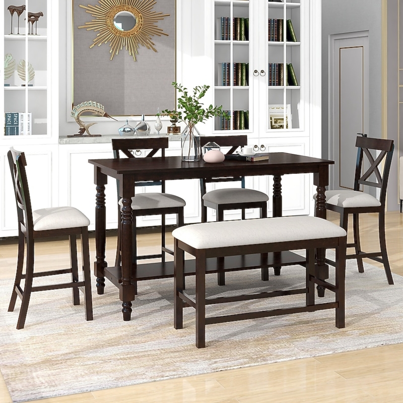 Rustic Espresso Dining Room Set with Transitional Ladder Back Chairs