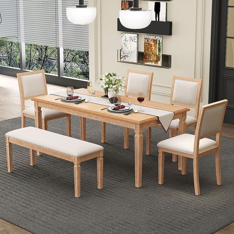 Rustic Farmhouse Dining Set with Natural Wood Wash & Cross-Back Chairs