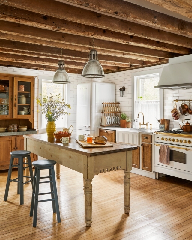 Rustic Farmhouse Kitchen with Slate Blue Cabinetry