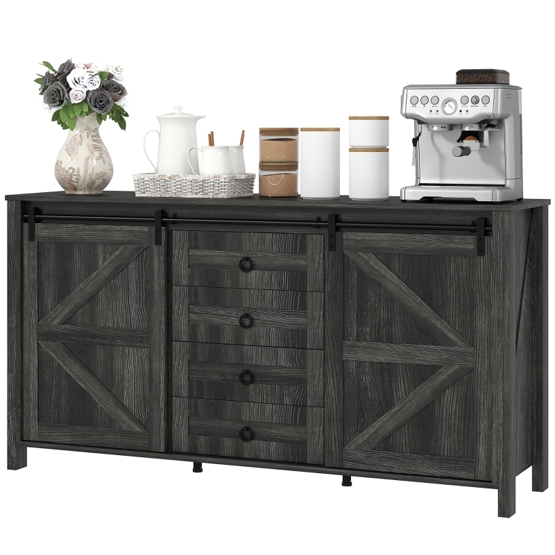 Rustic Farmhouse Sideboard with Barn Doors and Contrasting Top