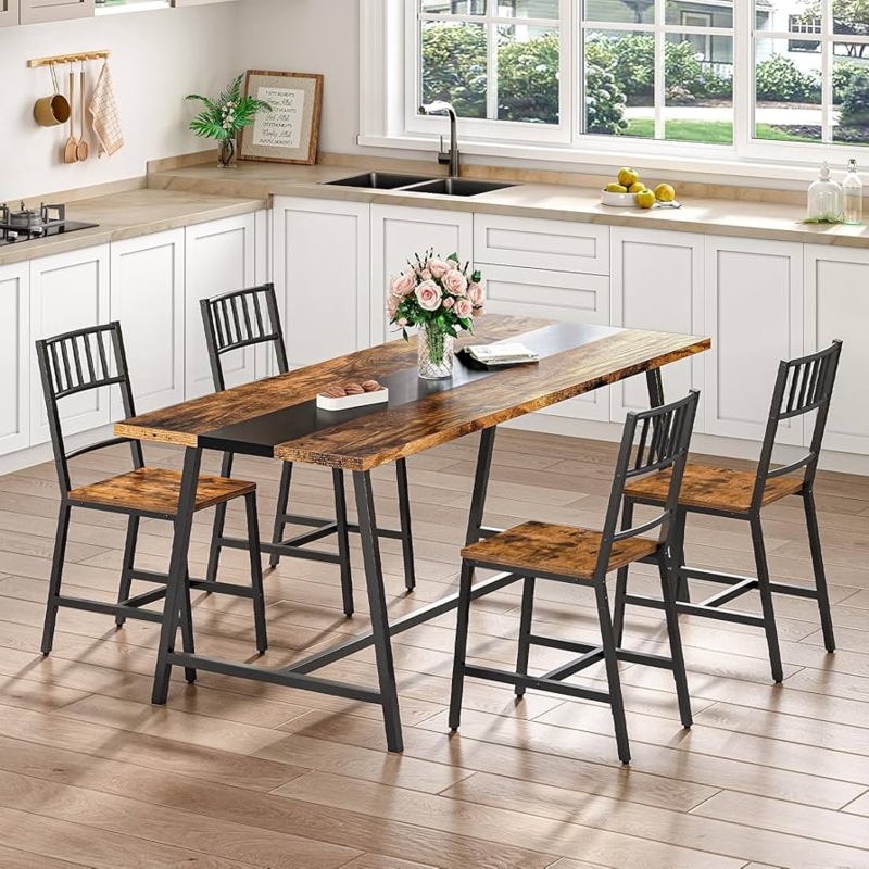 Rustic Industrial Dining Chairs Brown Wood Toned Seat Metal Frame