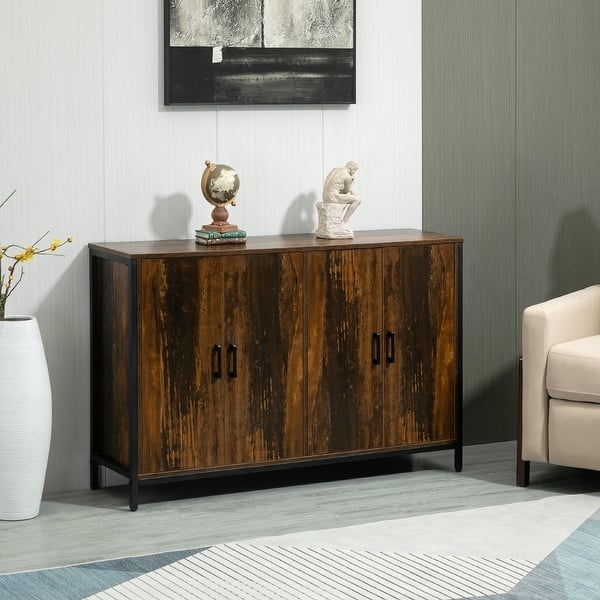 Rustic Industrial Sideboard with Open Central Shelf and Mesh Panels