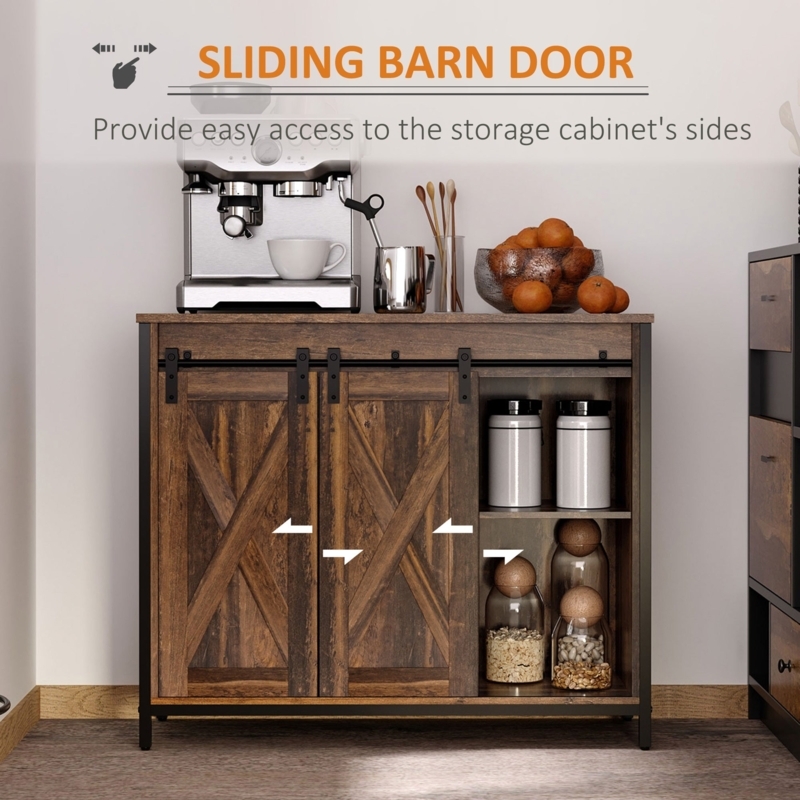 Rustic Industrial Sideboard with Sliding Barn Door, X-Frame Detail
