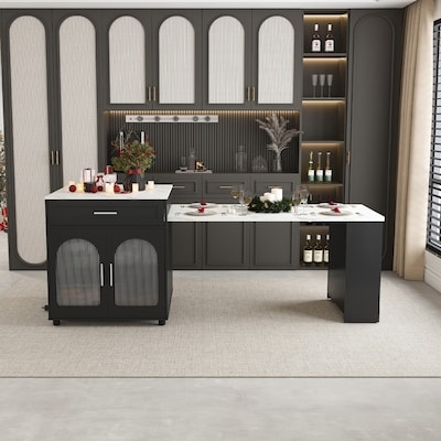 Rustic Kitchen Cart with Thick Butcher Block Top & Side Handle
