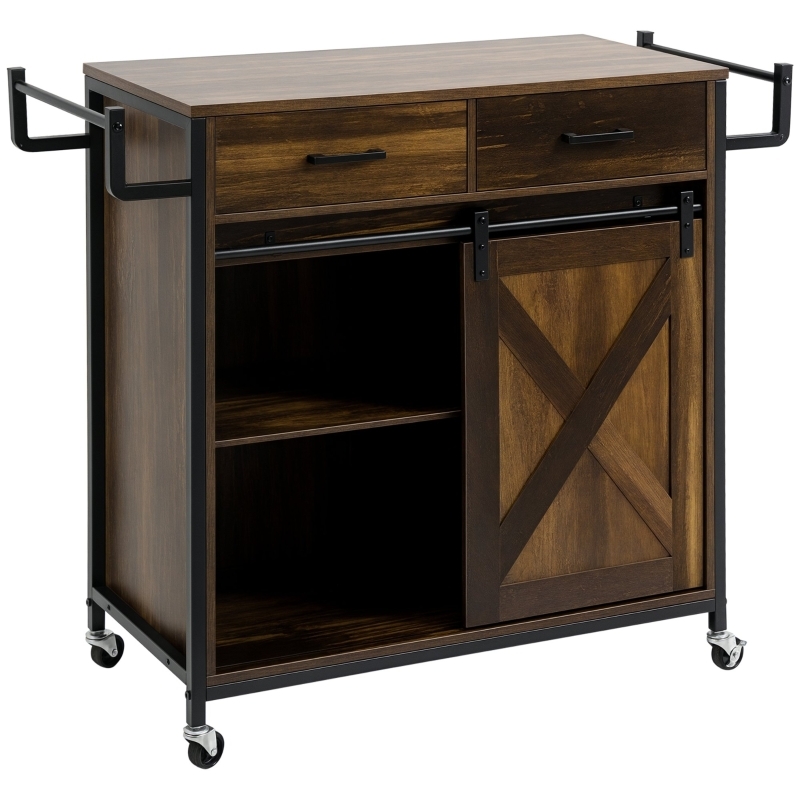 Rustic Kitchen Island Cart Sliding Barn Door Black Hardware