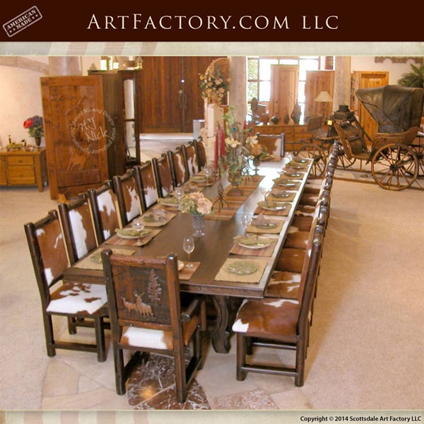 Rustic Lodge Dining Set with Hand Carved Bear Motifs and Log Legs