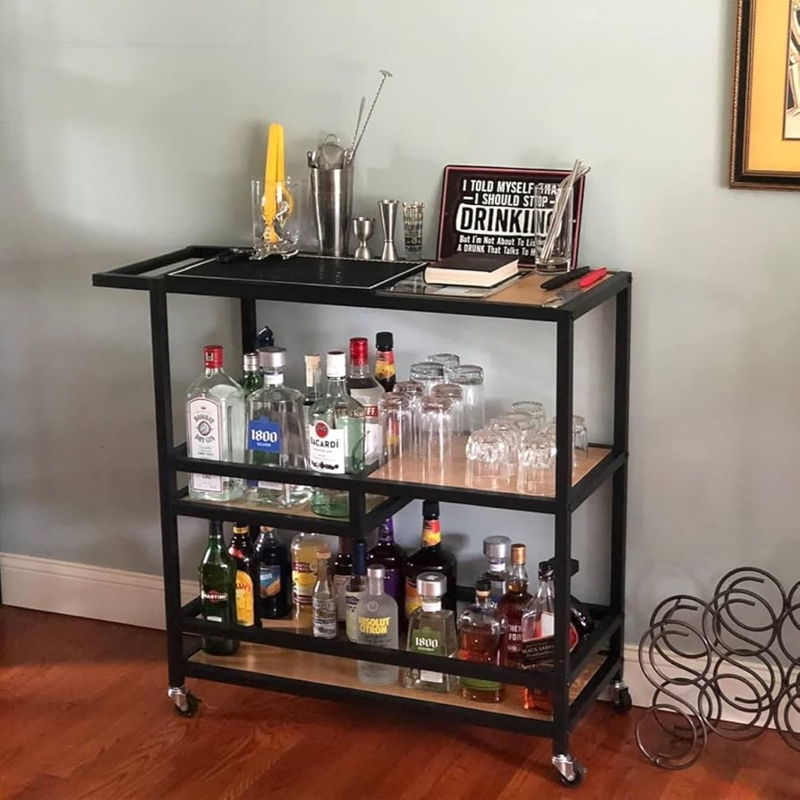 Rustic Mobile Coffee Station, Three-Tiered Design, Integrated Handles