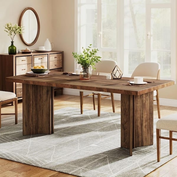 Rustic Modern Dining Table, Dark Brown Double X-Base