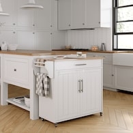 Rustic Modern Kitchen Island Cart, Wood & Matte Black Frame