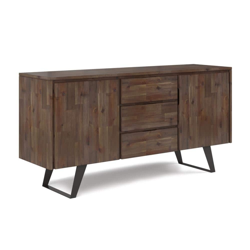 Rustic Natural Aged Brown Sideboard Buffet, Prominent Wood Grain