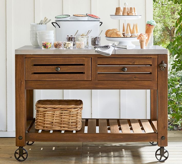 Rustic Outdoor Kitchen Island, Gray Wash Finish & Slatted Base