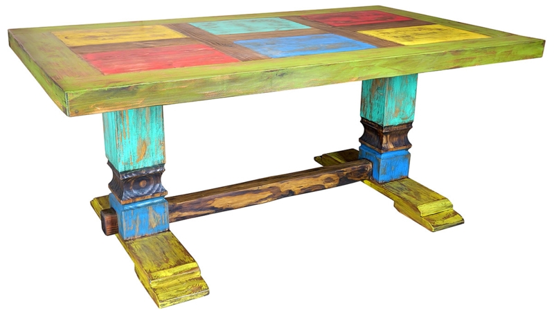 Rustic Painted Dining Set with High Slat Back Chairs