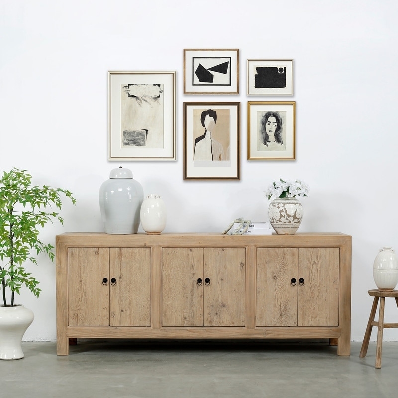 Rustic Reclaimed Wood Sideboard with Six Drawers and Ring Pulls