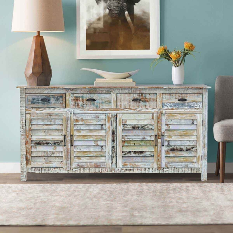 Rustic Sideboard Horizontal Striped Grain Rainbow Wood Buffet