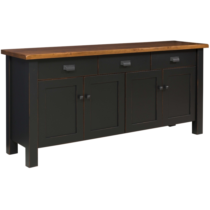 Rustic Sideboard Natural Wood Black Cup Pulls Three Drawers