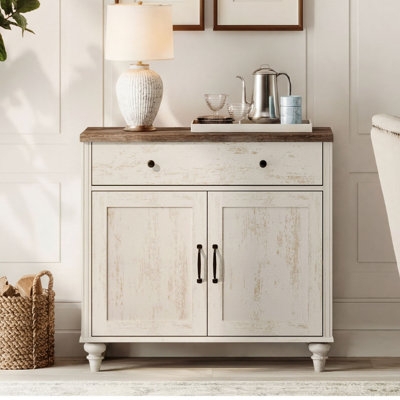 Rustic Sideboard with X-Frame Doors and Distressed White Finish