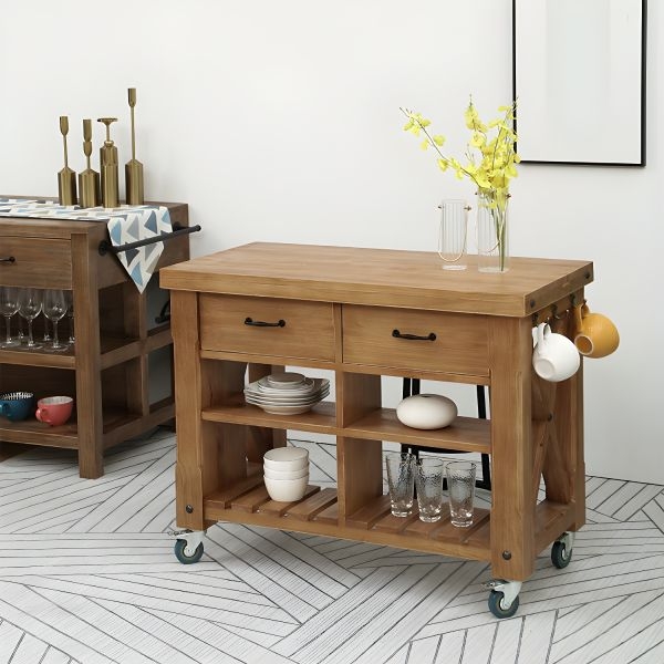 Rustic White Kitchen Island with X-Brace Sides and Wood Top
