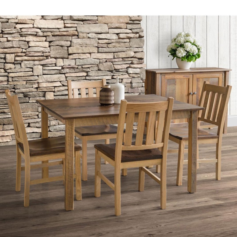 Rustic Wood Dining Room Set with Turned Legs and Slat Back Chairs