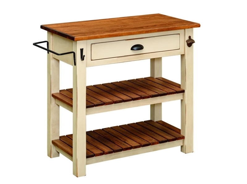 Rustic Wood Kitchen Prep Station with Satin Finish and Storage Drawers