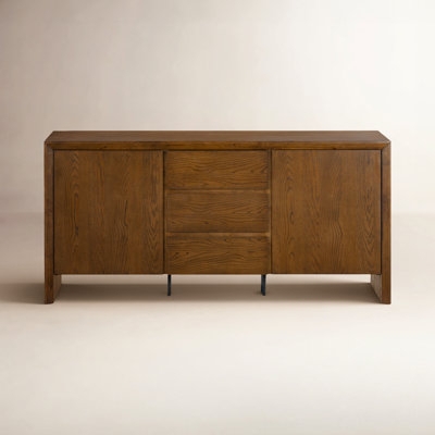 Rustic Wood Sideboard, Recessed Door Panels & Three Drawers