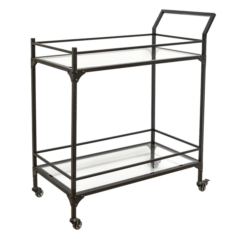 Sage Frost Bar Cart Two Tier Design Black Metal Frame