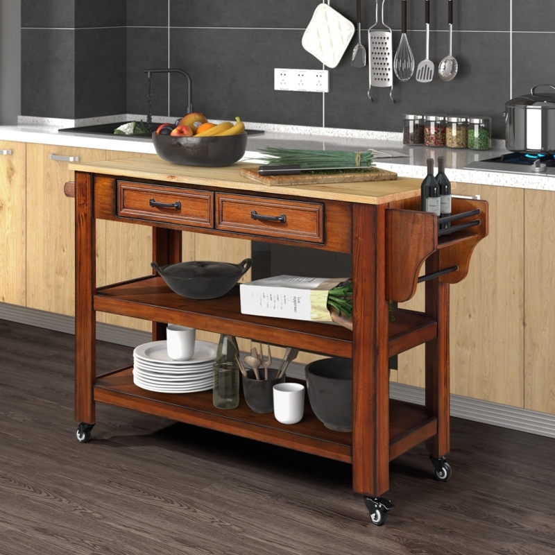 Sage Green Kitchen Island, Multipurpose Storage, Wood Top, Rolling Cart