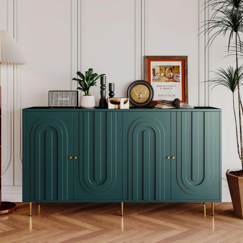Sage Green Sideboard Fluted Door Accent Cabinet Gold Legs