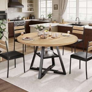 Scandinavian Blonde Wood Round Dining Table with Ribbed Base
